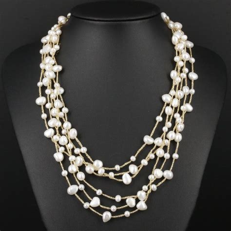 K Yellow Gold Cultured Pearl Multi Strand Necklace Multi Strand Necklace Yellow Gold Chain