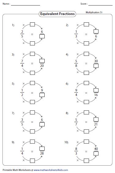 Equivalent Fraction Worksheets