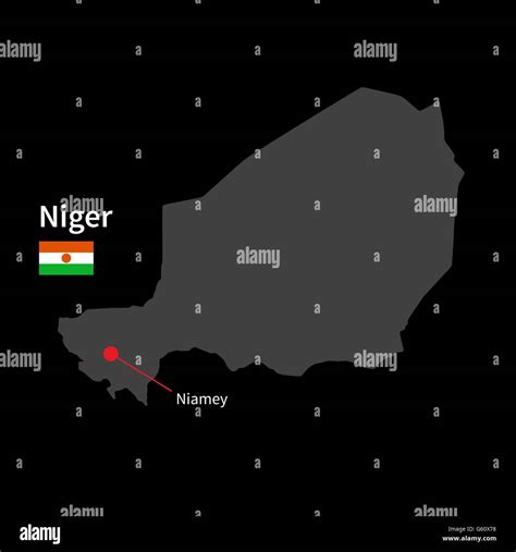 Mapa Detallado De Níger Y La Capital Niamey Con Bandera Sobre Fondo