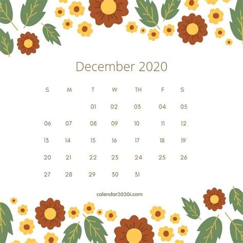 December 2020 Floral Calendar Printable Diy Calendar Floral