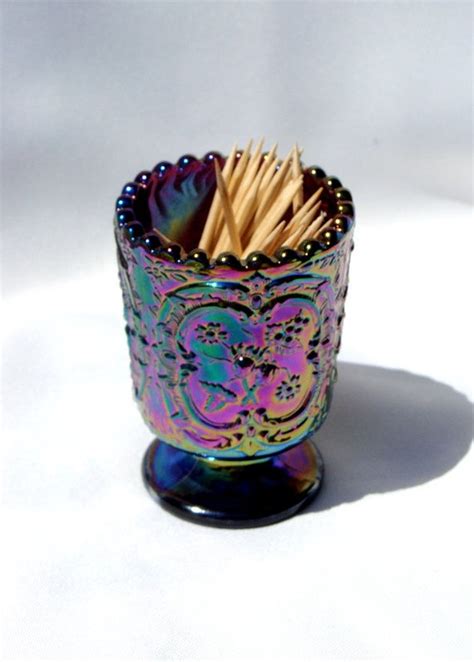 Carnival Glass Iridescent Toothpick Holder Amethyst Purple