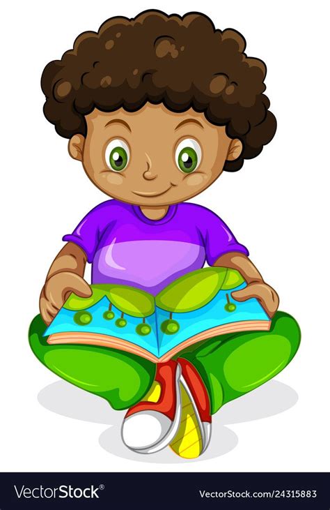 A black african boy reading book illustration. Download a Free Preview