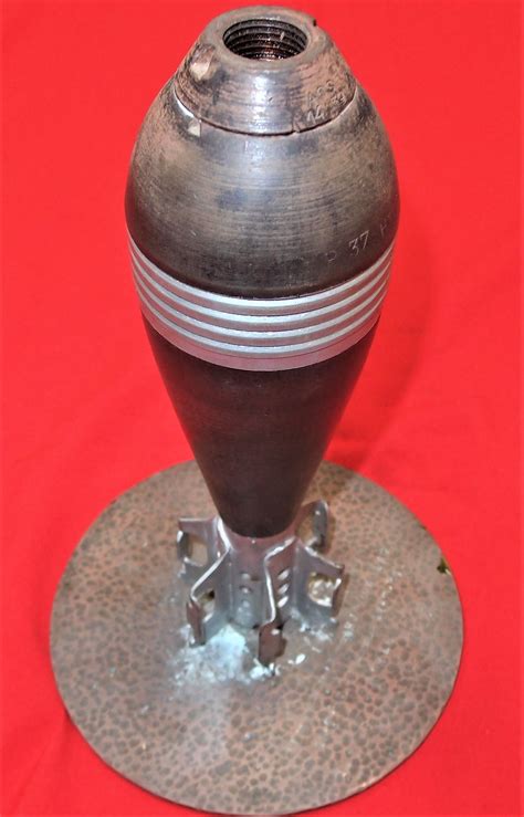 Ww2 Era 80mm Mortar Shell Black And Silver Finished With Head And Fin