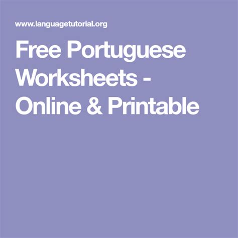Free Portuguese Worksheets Online And Printable Learn Portuguese