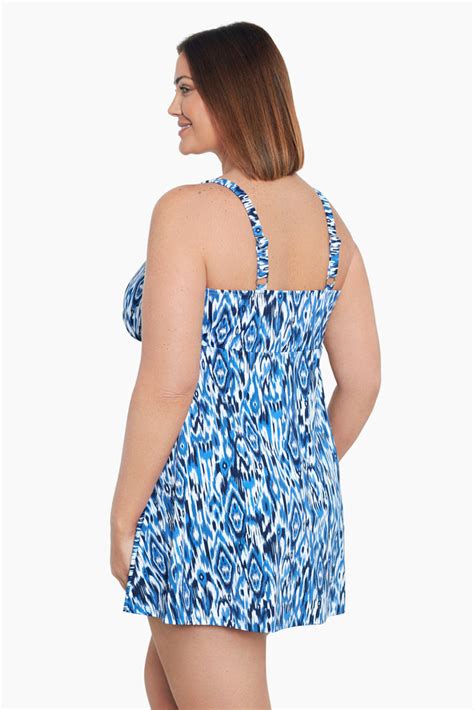 Shapesolver Plus Size Triple Tier Swim Dress Ikats Meow Longitudeswim New