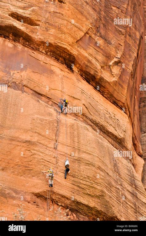 Rock Climbers In Zion Canyon Zion National Park Utah Stock Photo Alamy
