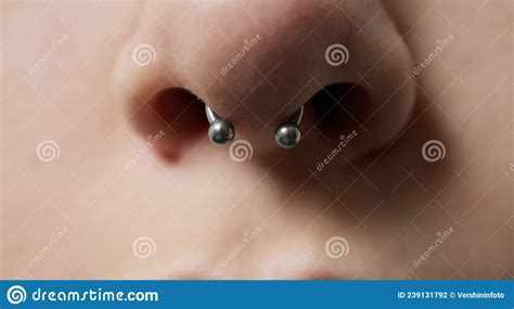 Smile Or Frenulum Piercing Under The Upper Lip Stock Photo Image Of