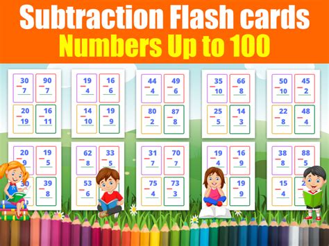 Subtraction Flash Cards Up To 100 Printable Subtraction Practice Pages
