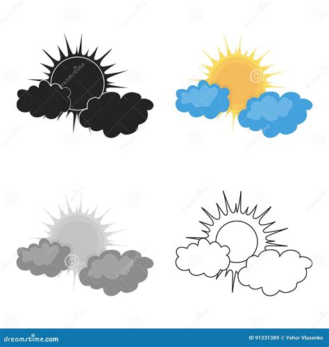 Cloudy Weather Icon In Cartoon Style Isolated On White Background