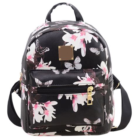 Fashion Floral Printing Women Leather Backpack School Bags For Teenage