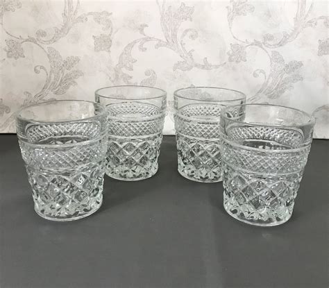 Set Of 4 Wexford Clear Drinking Glasses Vintage Old Fashioned Tumblers On The Rocks Glasses