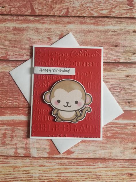 Monkey Birthday Card Monkey Happy Birthday Card Monkey Bday Etsy