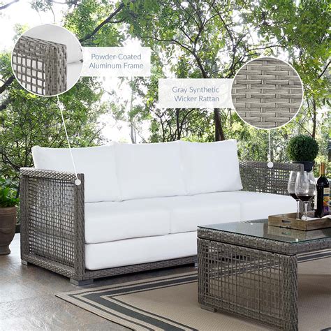 Aura Outdoor Patio Wicker Rattan Sofa In Gray White By Modway