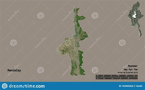 Mandalay Division Of Myanmar Zoomed Satellite Stock Illustration