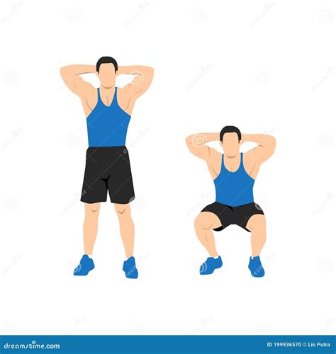 Bodyweight Squat Young Man Doing Sport Exercise Vector Illustration