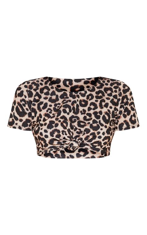 Leopard T Shirt Knot Bikini Top Swimwear Prettylittlething