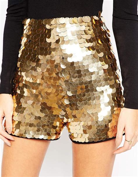 Asos Night Shorts In Gold Disc Sequins At