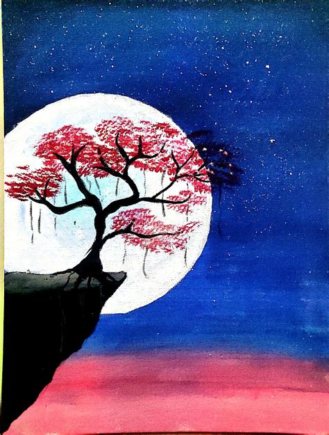 Moon And Tree Tree Art Easy Canvas Painting Canvas Painting
