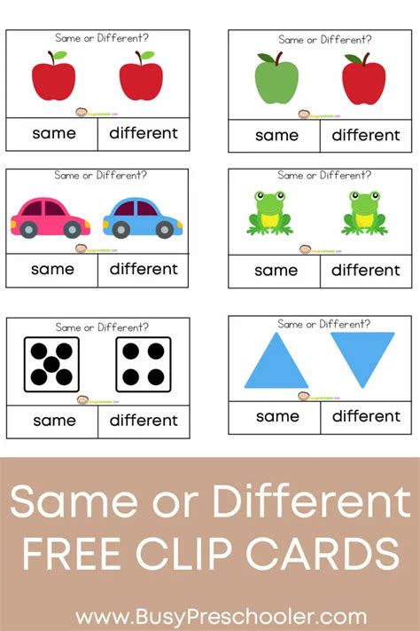 Same Or Different Clip Cards For Kids