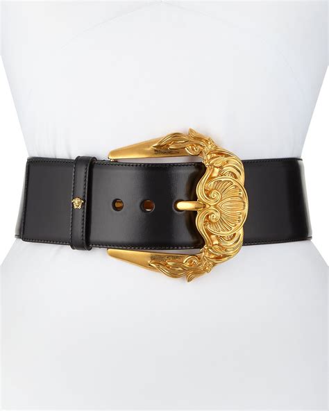 Versace Runway Wide Leather Belt W Golden Buckle Womens Designer