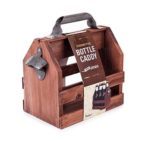 Mealivos Wooden Bottle Caddy 6 Pack Beer Carrier With Built In Metal