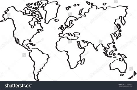 Freehand World Map Sketch On White Vector De Stock Libre De Regalías