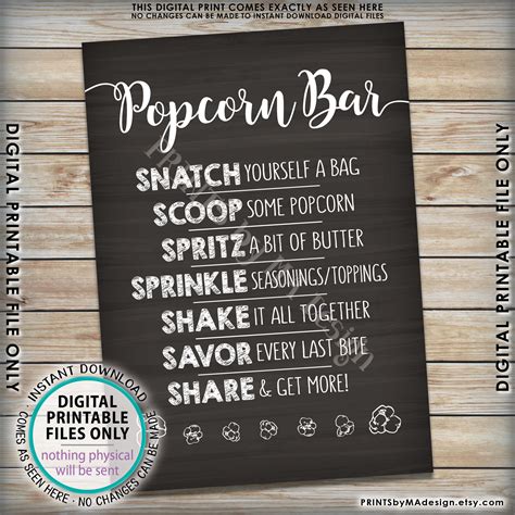 Popcorn Bar Sign Popcorn Toppings Popcorn Bar Directions Wedding