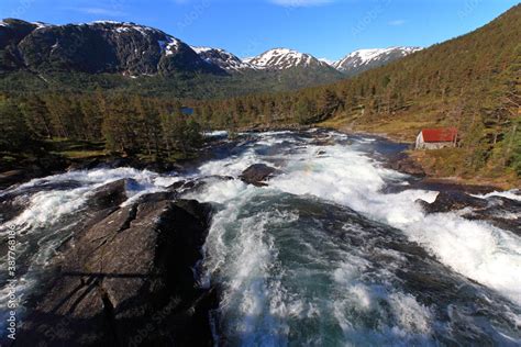 Likholefossen River System And Waterfalls In Gaularfjellet Scenic