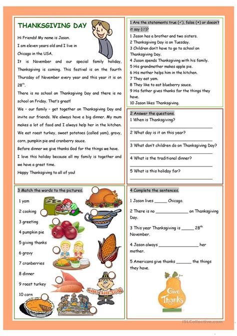 Thanksgiving Day Worksheet Free Esl Printable Worksheets Made By