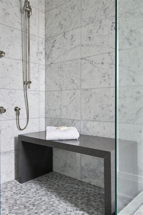 Stoneworks granite tile stone quartz porcelain countertops floors. Gray Quartz Waterfall Shower Bench - Contemporary - Bathroom