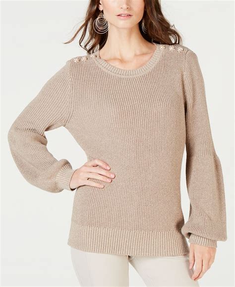 Inc International Concepts Inc Button Shoulder Puff Sleeve Sweater