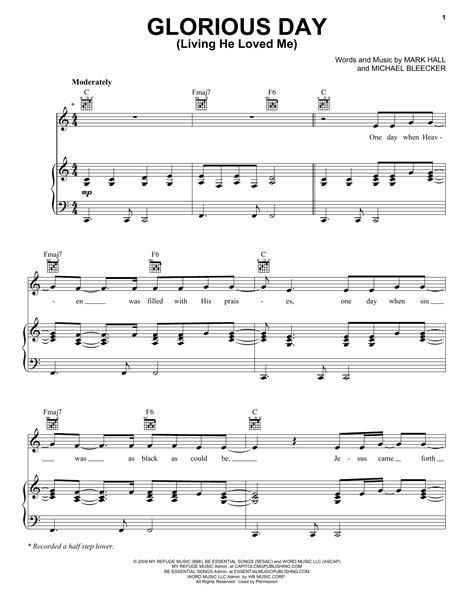 Casting Crowns Glorious Day Living He Loved Me Sheet Music Notes