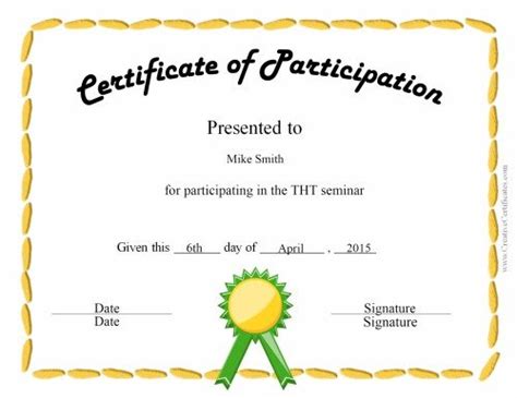 Certificate Of Participation Certificates Templates Free