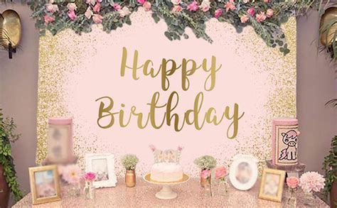 Allenjoy 7x5ft Pink Rose Gold Happy Birthday Backdrop For