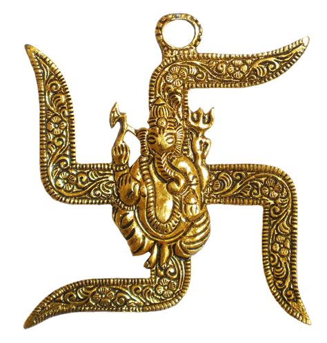 Ganesha On Swastik Metal Wall Hanging