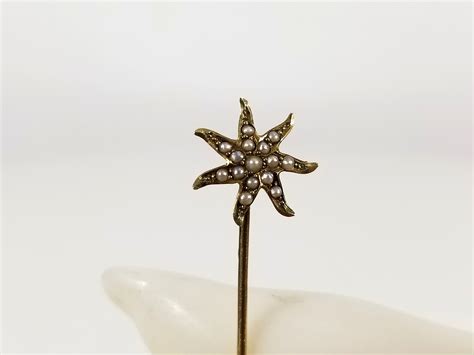 antique 14k gold and seed pearl stick pin hat pin flower etsy canada seed pearl stick pins
