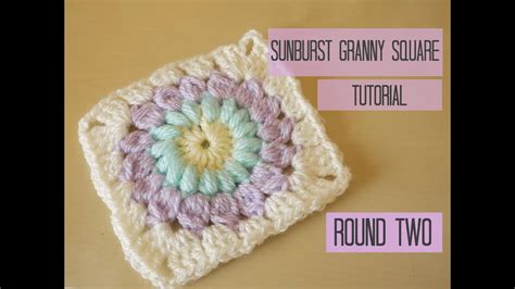 Crochet Sunburst Granny Square Tutorial Round Two
