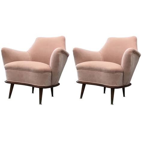 Red top black base mid century modern side table. Lovely Modern Pair of Blush / Pink Velvet Italian Lounge ...