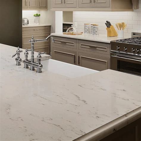 Allen Roth Frosted Wind Quartz White Kitchen Countertop Sample In The