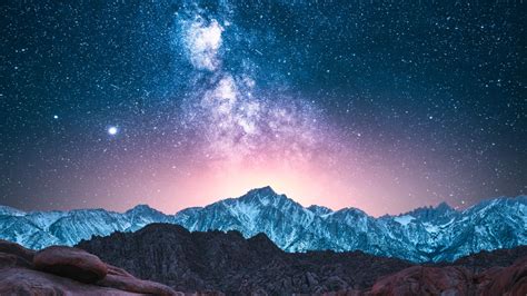 1366x768 Resolution Starry Night Over Mountains Cool Photography