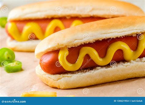 Traditional Yummy Hot Dogs Stock Photo Image Of Mustard 130621954