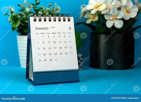 January 2024 Desk Calendar With Potted Plant Stock Photo Image Of