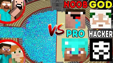 Minecraft Battle Noob Vs Pro Vs Hacker Vs God Herobrine Notch And Alex