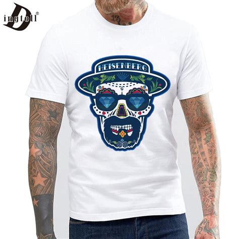 Dingtoll Mens Fashion Breaking Bad Heisenberg Skull T Shirt Harajuku