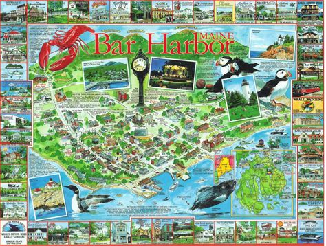 Maine Bar Harbor Map Postcard | Located on dramatic Mount ...