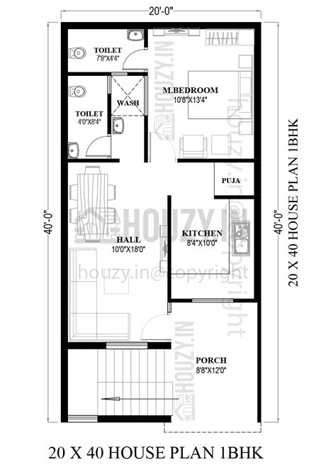 20x40 House Plan 20x40 House Design 2bhk With Porch Houzyin