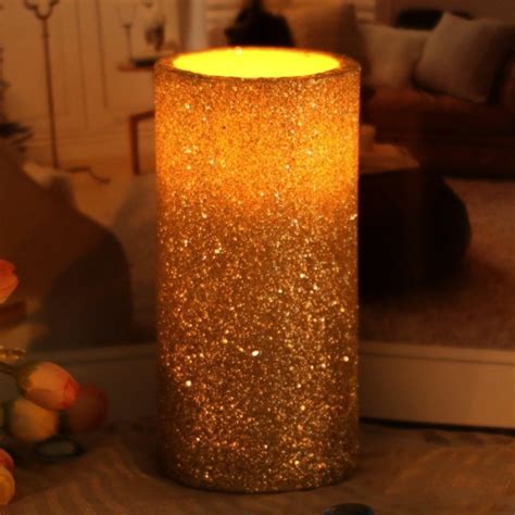 Flameless Real Wax Led Candle With Timer With Glitter Powder Christmas