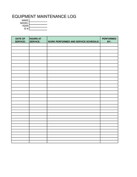 Free Printable Equipment Maintenance Log Template Optimize Upkeep