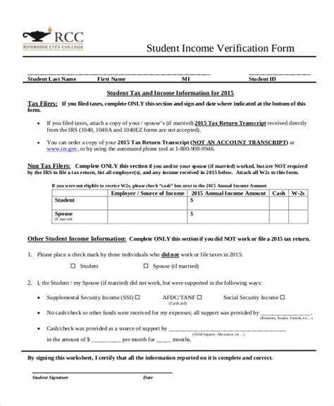 Free 10 Sample Income Verification Forms In Pdf Ms Word