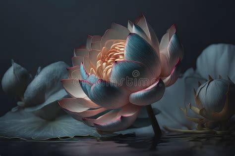 White Lotus Lilies In Lake Water Natural Beautiful Flowers Blossom In